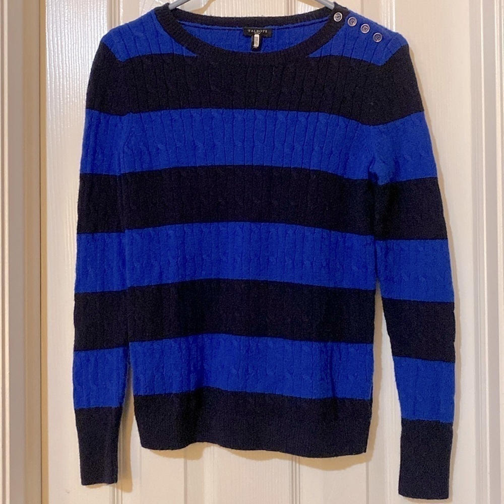 Talbots Lambswool nautical striped, cable knit sweater in small petite